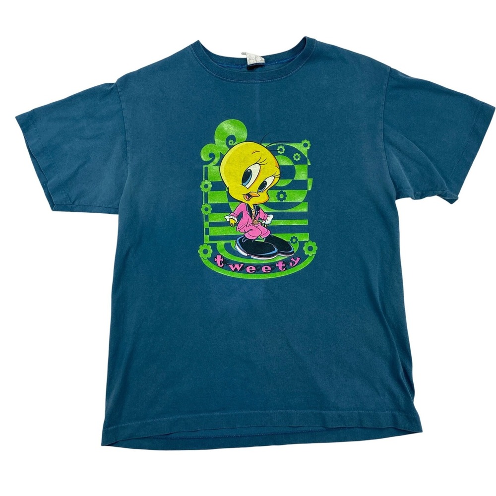 Vintage Looney Tunes Tweety Bird T-Shirt Sz Large Cartoon Graphic‎ Print Blue
